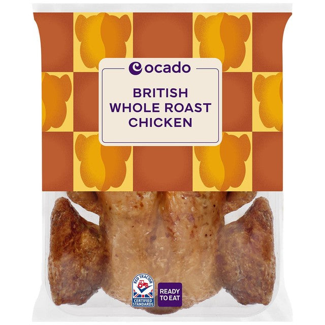 Ocado whole roast chicken 900g, imported from the UK