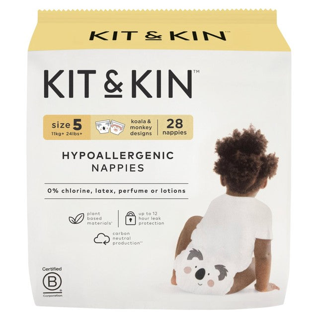 Kit & Kin hypoallergenic nappies size 5 11+kg, UK version