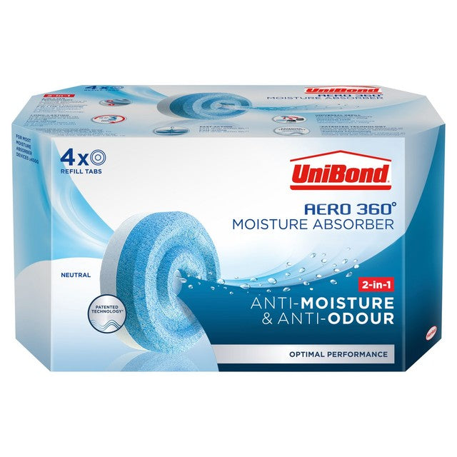 Unibond AERO 360 Neutral moisture absorber refill tabs 4 x 450g (British brand)