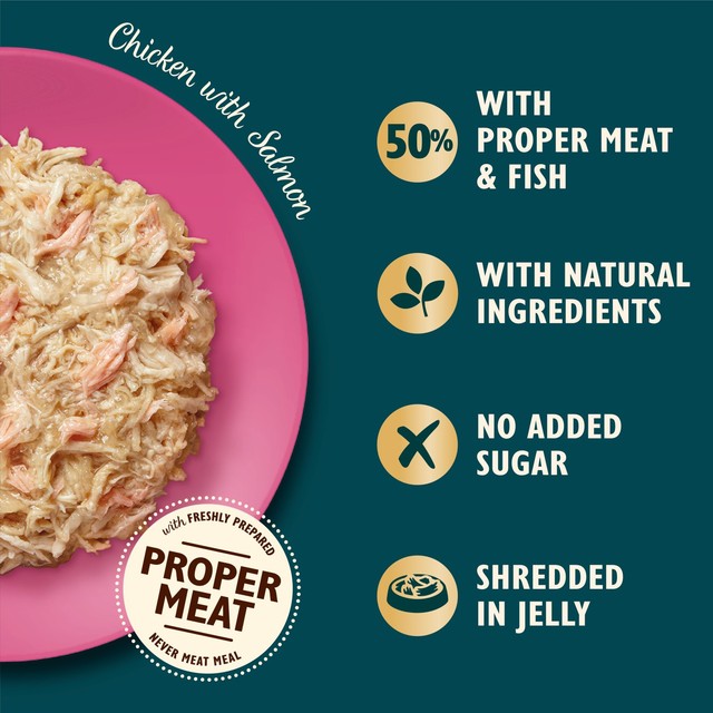 Lily's Kitchen cat food shredded chicken with salmon in jelly 70g, UK version