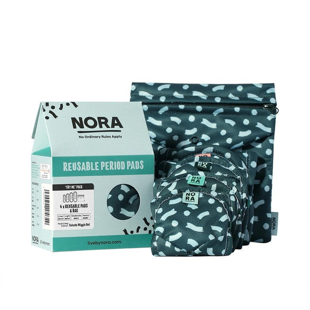 NORA Try Me reusable period pad pack 4-pack, imported from the UK