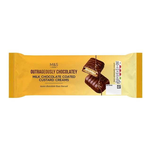 M&S milk chocolate coated custard cream biscuits 191g, imported from the UK