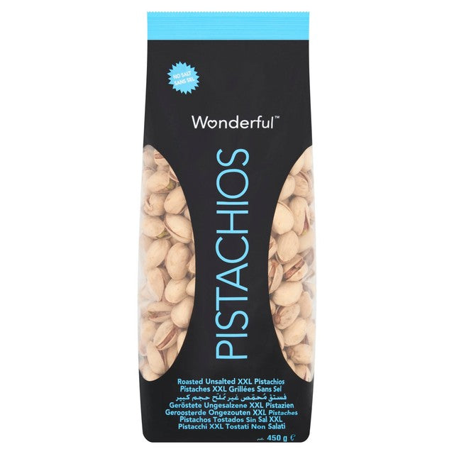 Wonderful roasted no salt pistachios 450g (British brand)