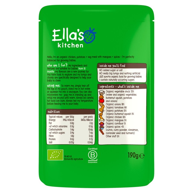 Ella's Kitchen organic Caribbean chicken baby food pouch, UK version
