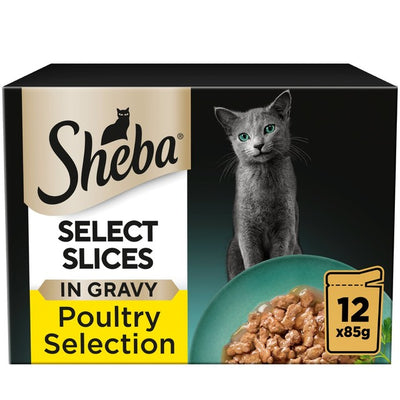M&S Sheba Select Slices Poultry in Gravy Wet Cat Food Pouches 12 x 85g- Buy online at McGrocer
