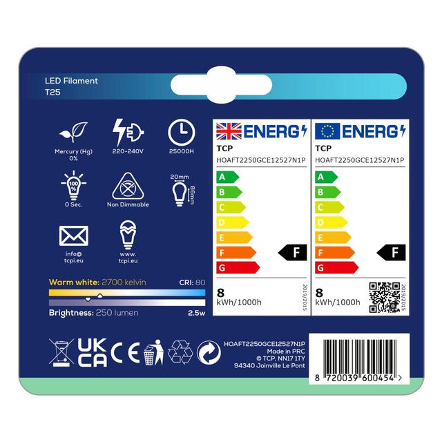 TCP LED Filament Light Bulb Warm White E14 (British brand)
