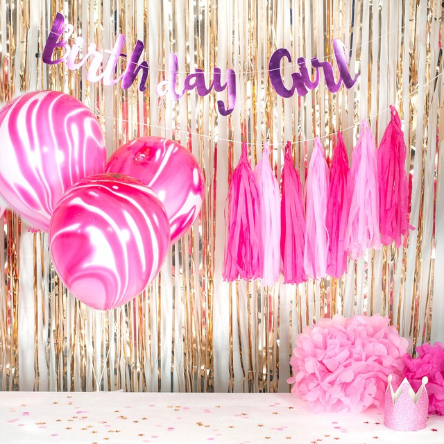On The Wall pink birthday party decorations pack, imported from the UK