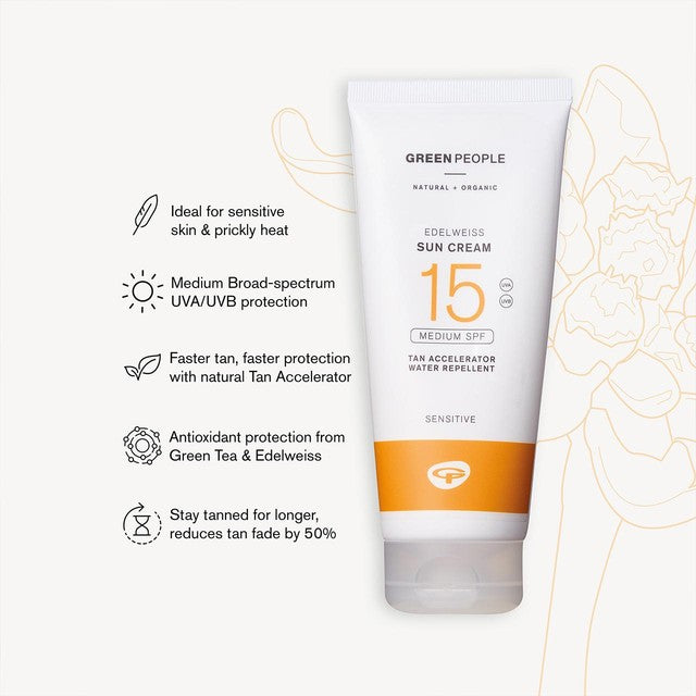 Green People SPF 15 sun cream with tan accelerator 200ml, UK version