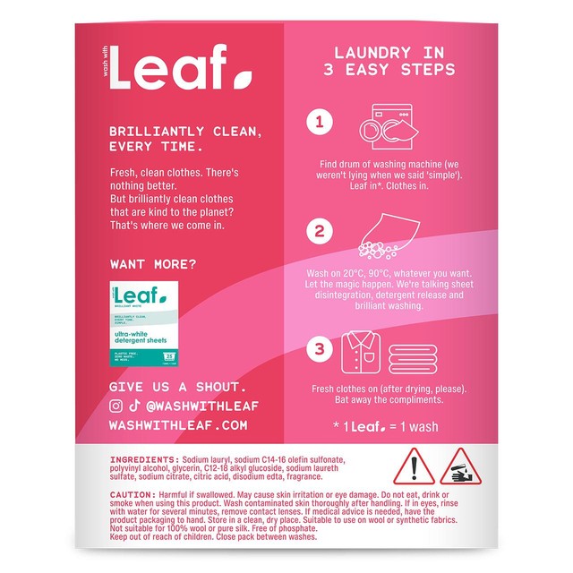 Wash with Leaf non bio laundry sheets 25 sheets (British brand)