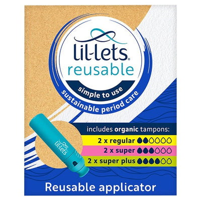 M&S Lil-Lets Reusable Tampon Applicator with Organic Cotton Tampons 6 Pack Period Care Kit- Buy online at McGrocer