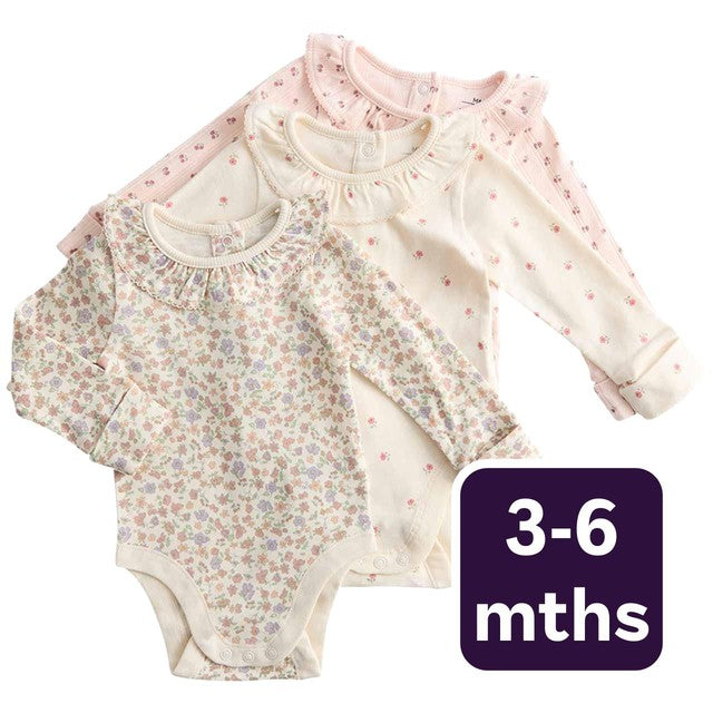 M&S floral baby bodysuit ivory 3-6 months, imported from the UK