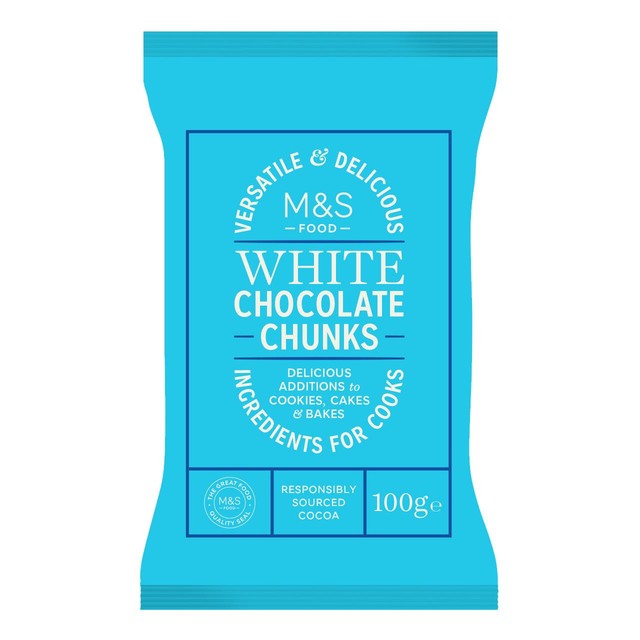 M&S white chocolate chunks 100g, imported from the UK