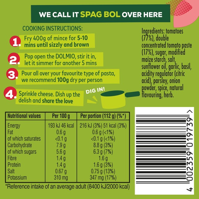 Dolmio smooth bolognese tomato pasta sauce 450g (British brand)