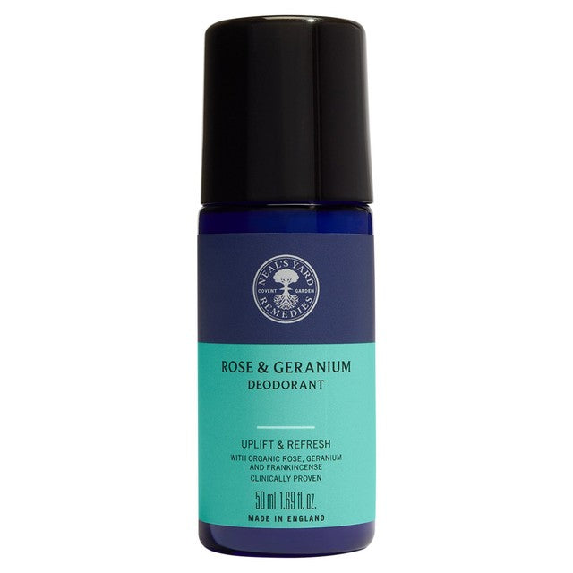 Neal's Yard Rose & Geranium Roll-On Deodorant 50ml, imported from the UK