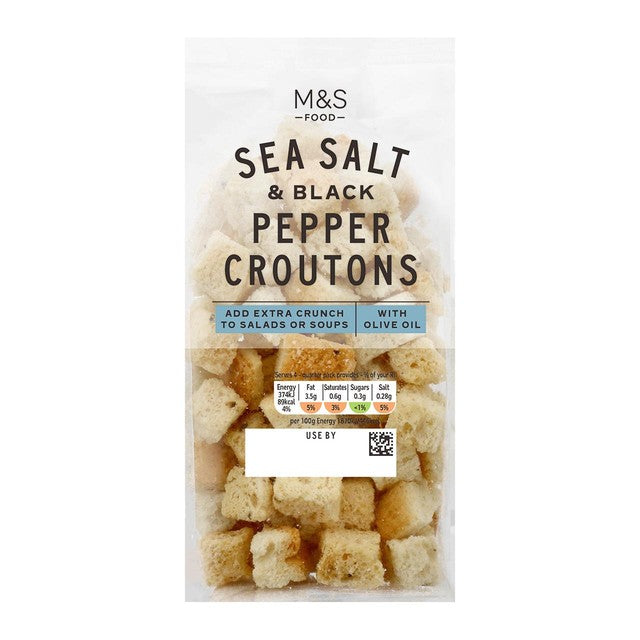 M&S Sea Salt Black Pepper Croutons 80g, imported from the UK
