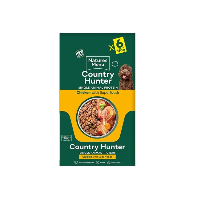Natures Menu Country Hunter Chicken wet dog food 6x150g pouches - British product