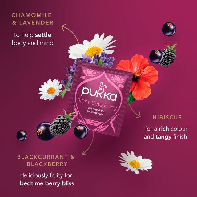 Pukka Herbs Night Time Berry Herbal Tea Bags x20, imported from the UK