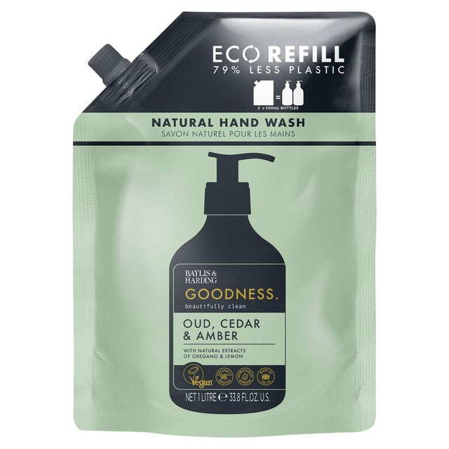 Baylis & Harding hand wash refill pouch Oud Cedar Amber 1L - British product