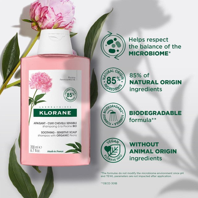 Klorane Soothing Shampoo Organic Peony 200ml, imported from the UK