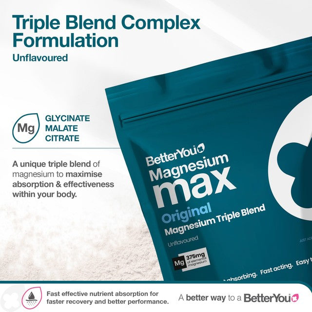 BetterYou Magnesium Max Original Powder supplement 375mg - British product