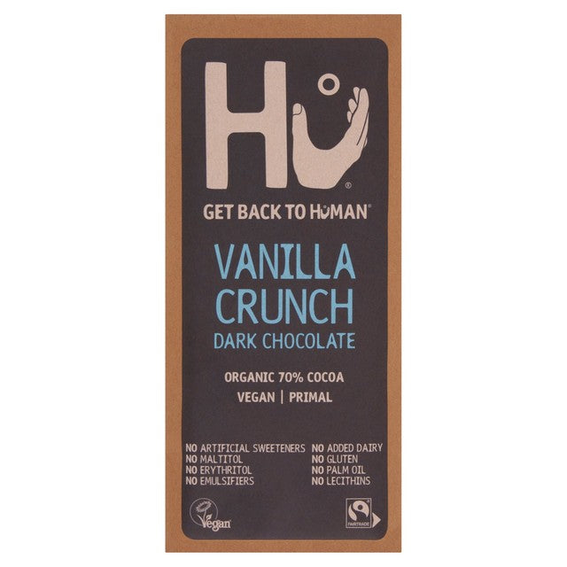 Hu Vanilla Crunch organic dark chocolate bar with quinoa, UK version