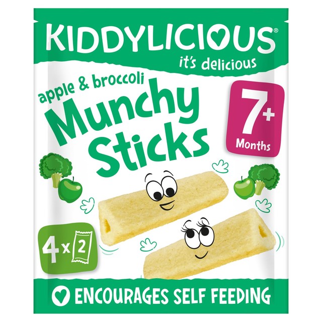 Kiddylicious Apple & Broccoli Munchy Sticks baby snacks 4 x 4g, UK version