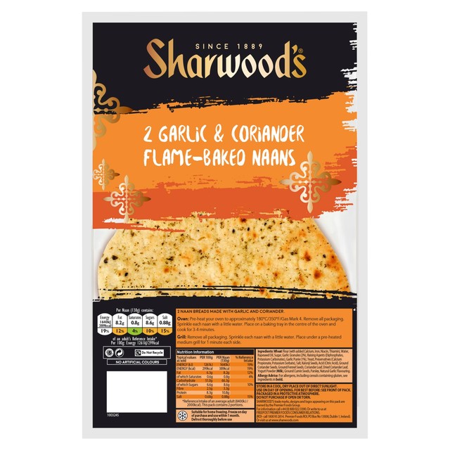 Sharwood's Garlic and Coriander Naan Breads 260g (British brand)