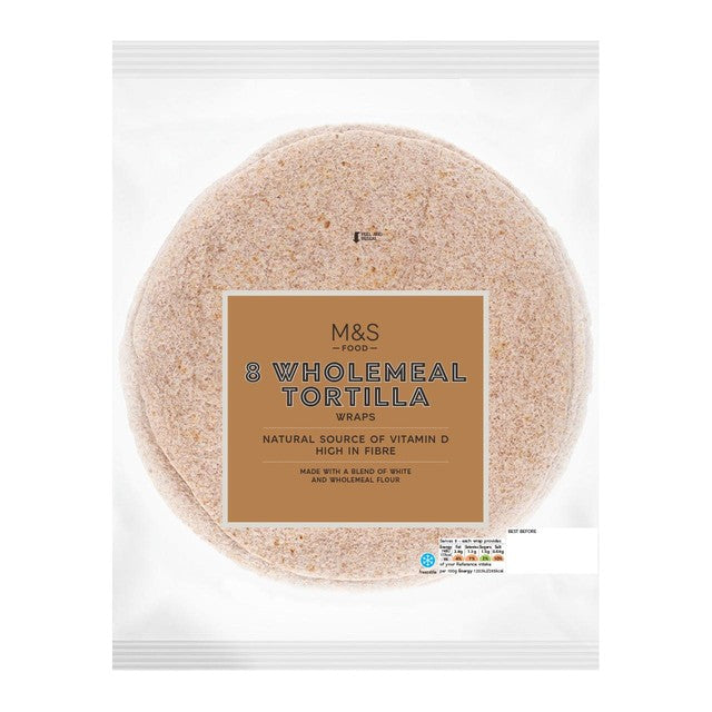 M&S Wholemeal Tortilla Wraps 8 x 62g, imported from the UK