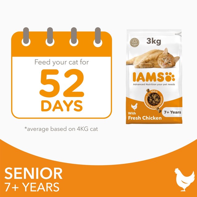 IAMS Senior Dry Cat Food Chicken 3kg, UK version