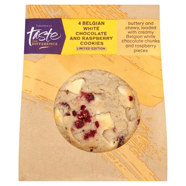 Sainsburys Belgian White Chocolate Raspberry Cookies Limited Edition Taste the Difference x4