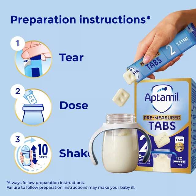 Aptamil follow on baby milk formula tabs 120 per pack - British product