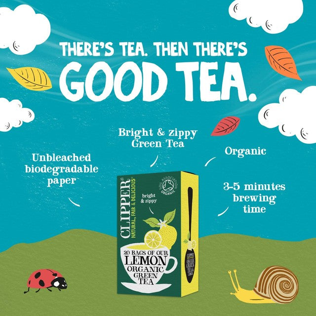 Clipper Organic Green Tea Bags with Lemon 20 Bags - British product