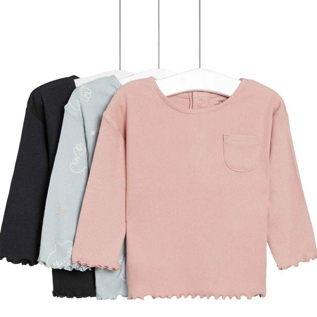 M&S Bird Print Tops 3 Pack, 0-3 Months, imported from the UK