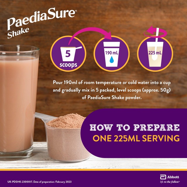 PaediaSure Chocolate nutritional shake powder 850g, imported from the UK
