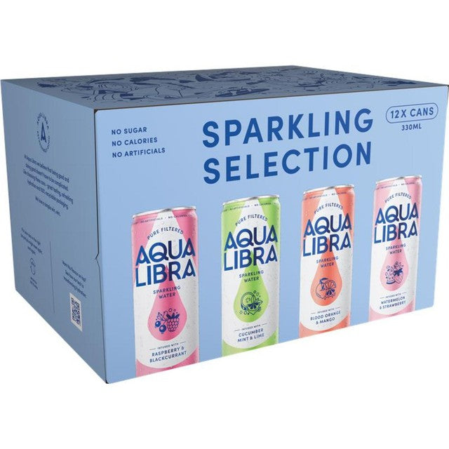 Aqua Libra variety pack flavoured sparkling water 12 x 330ml cans - British product