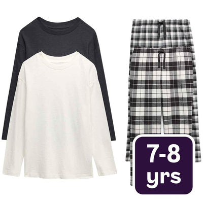 طقم بيجاما كاروهات M&S أسود مقاس 7-8 سنوات