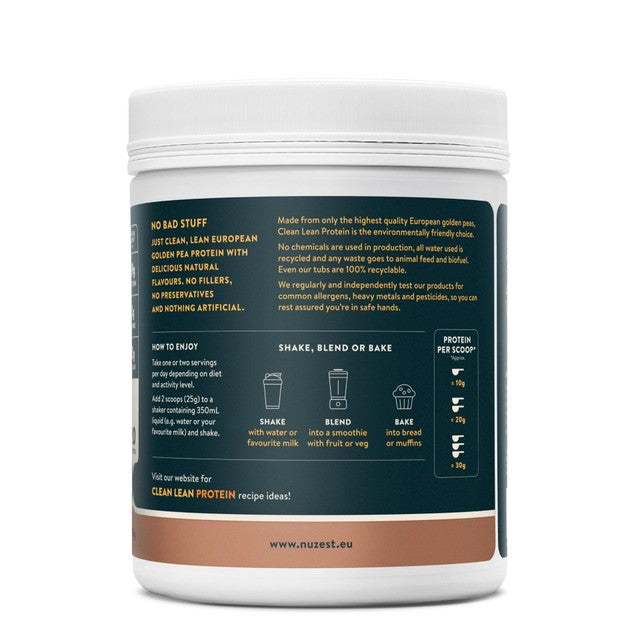 Nuzest rich chocolate flavoured plant-based protein powder, imported from the UK