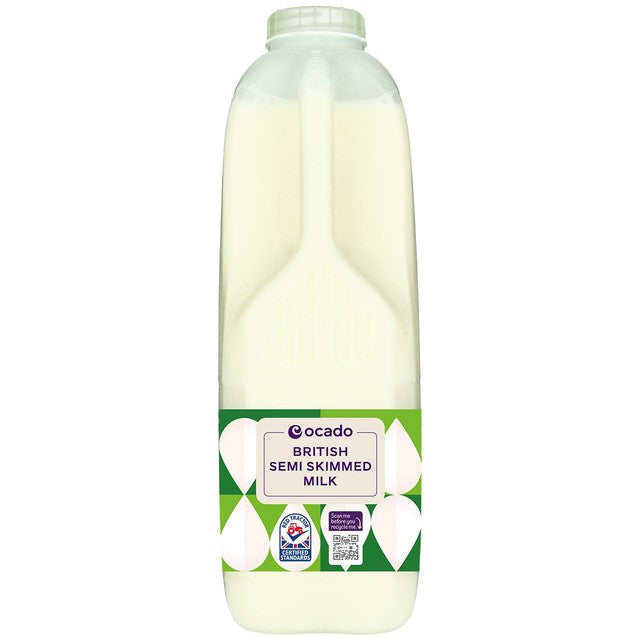 Ocado lettmelk 2 pints, importert fra Storbritannia