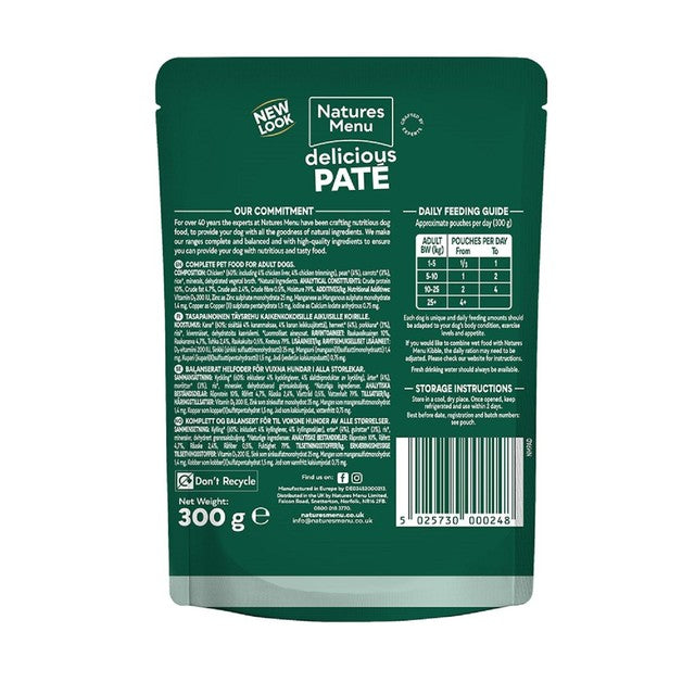 Natures Menu chicken and vegetable dog food pouches 8x300g, imported from the UK