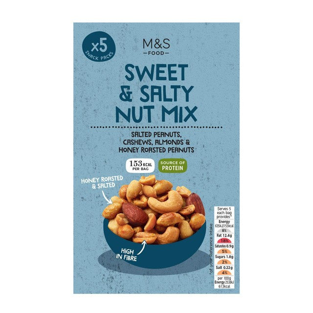 M&S Sweet & Salty Nut Mix 5x25g, imported from the UK