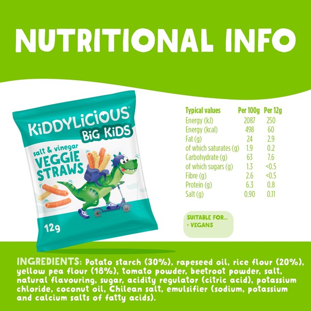 Kiddylicious Veggie Straws Salt & Vinegar 4 x 12g (British brand)