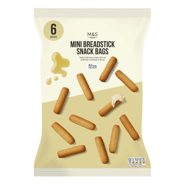 M&S mini breadsticks with extra virgin olive oil 6x20g, imported from the UK