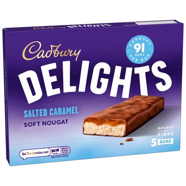 Cadbury Delights soft nougat salted caramel chocolate bars 5 x 22g - British product