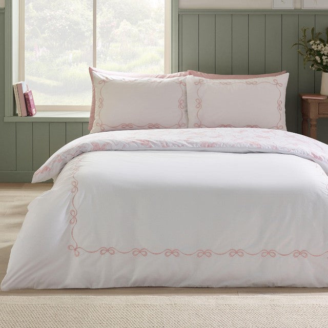 Catherine Lansfield bow embroidery single duvet set, imported from the UK