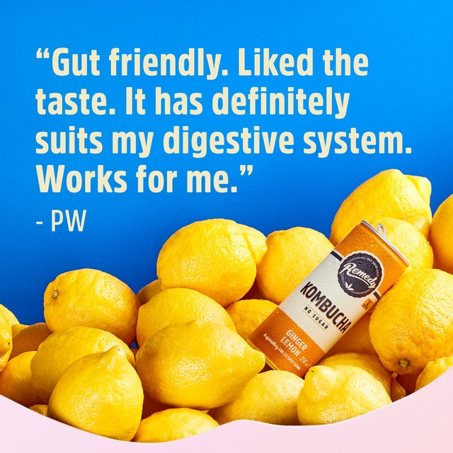 Remedy ginger lemon kombucha 250ml, imported from the UK