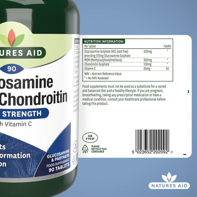 Natures Aid Glucosamine MSM Chondroitin supplement 90 tablets, imported from the UK