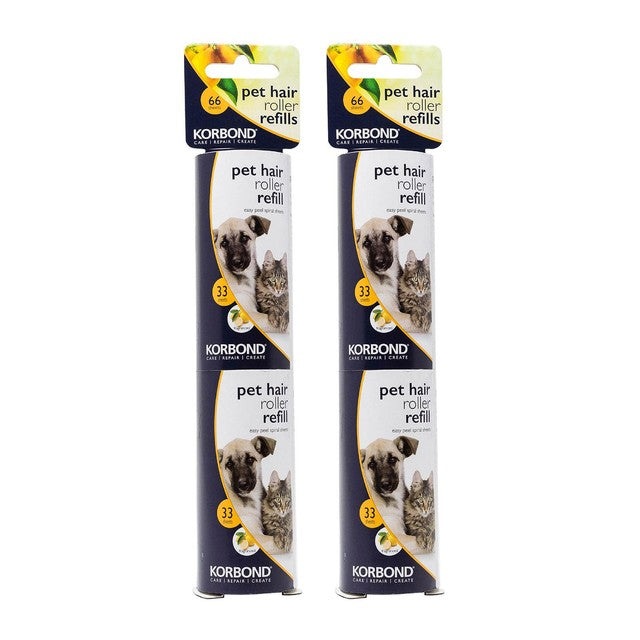 Korbond pet hair roller refill twin pack 132 sheets, UK version