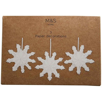 M&S Paper Snowflake Hanging Christmas Decorations, Cream