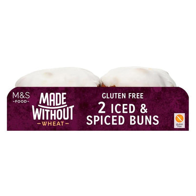 M&S M&S Made Without Iced Spiced Buns Orange Soaked Vine Fruits Gluten Free Buns Pack of 2- Buy online at McGrocer
