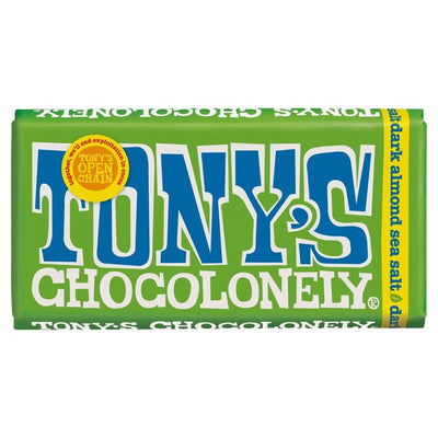 M&S Tony's Chocolonely Dark Chocolate 51% Almond Sea Salt Chocolate Bar 180g- Buy online at McGrocer